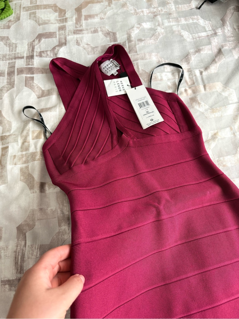 Herve Leger Deep Berry Bandage Mini Dress